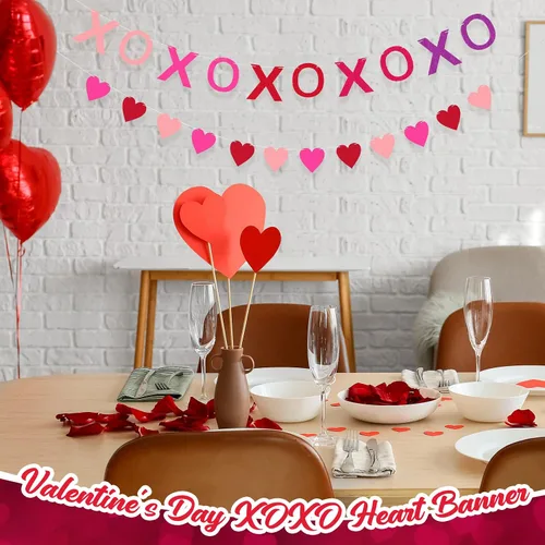 Miniatura 5 de 4 carteles de fieltro para decoración de San Valentín, guirnalda de bolas de fieltro rosa, decoración de San Valentín para aniversario, boda, día