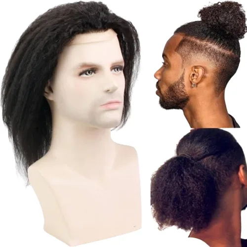 Miniatura 6 de Voloria Reemplazo de cabello humano rizado rizado de 12 pulgadas para hombres, encaje mono y poliuretano alrededor con encaje suizo frontal de 10 x