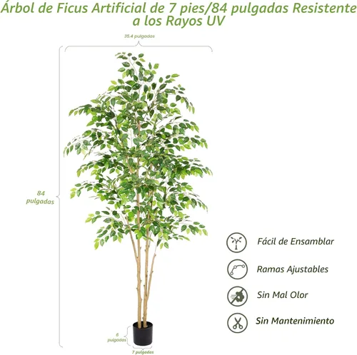 Miniatura 5 de Nafresh Árbol de ficus artificial alto resistente a los rayos UV, 7 pies (84 pulgadas) con textura realista, árbol de ficus sintético en maceta