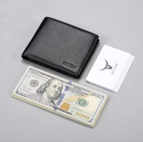 Miniatura 3 de HISCOW Billeteras plegables de cuero de grano completo para hombres, billetera minimalista delgada para hombre, regalos para papá, cumpleaños, día