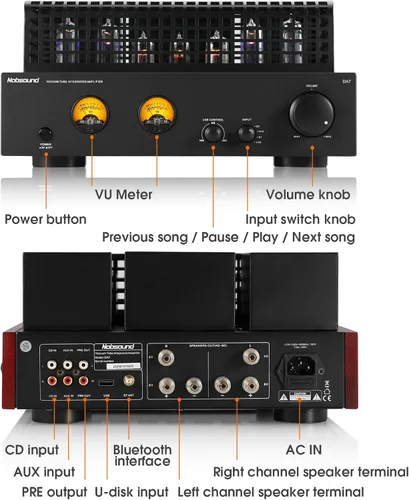 Miniatura 3 de Nobsound Amplificador Bluetooth de alimentación de tubo: válvula de alta fidelidad con medidores de VU duales Reproducción de disco U USB RCA