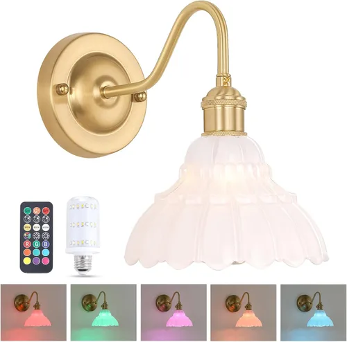 Miniatura 36 de Shenmoyl Aplique de Pared Vintage con Pantalla de Cristal con Patrón de Lirio de los Valles Verde, Cadena Ajustable, Luz de Pared Montada Retro