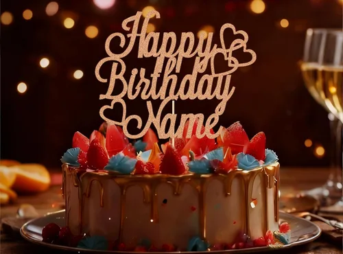 Miniatura 5 de Adorno Personalizado para Pastel de Feliz Cumpleaños Decoración para pastel con nombre personalizado Tarjeta con purpurina de doble cara