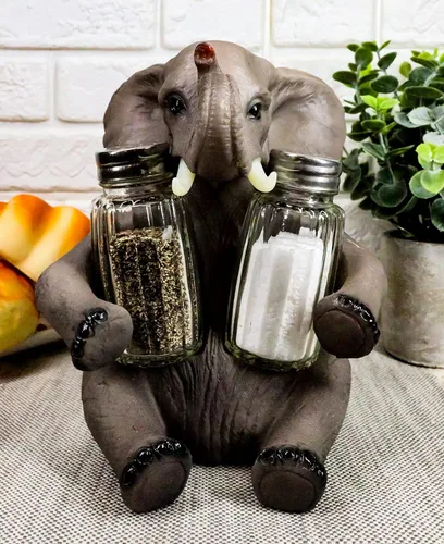 Miniatura 7 de Ebros Gift Safari africano elefante decorativo de cristal salero y pimentero titular figura decoración 7 "H elefantes cocina bar comedor acento