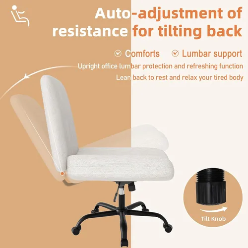 Miniatura 5 de Shintenchi Silla cruzada para oficina, con patas cruzadas, con ruedas, silla giratoria sin brazos, altura ajustable y ancho para computadora