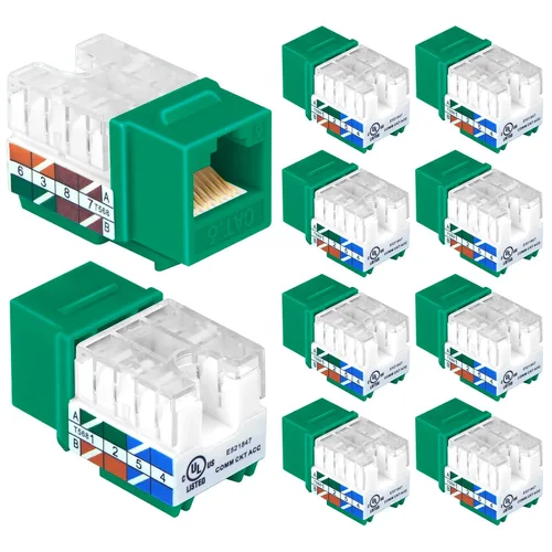 VCELINK RJ45 Cat6 Keystone Jacks Slim Profile UL Listed 10-Pack, 90 grados Ethernet Punch Down Keystone Jack Adapter en verde
