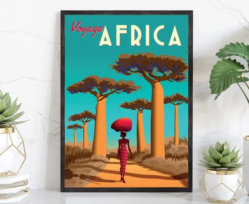 África, póster de viaje de estilo retro, impresión de póster rústico vintage, decoración de pared de oficina en casa, póster de mapa de país de