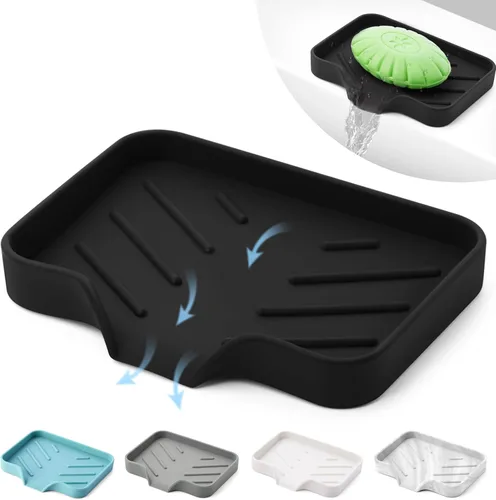 Bandeja de jabón de silicona negra, soporte para jabón autodrenante para barra de jabón, bandeja de jabón de silicona con drenaje, bandeja de jabón
