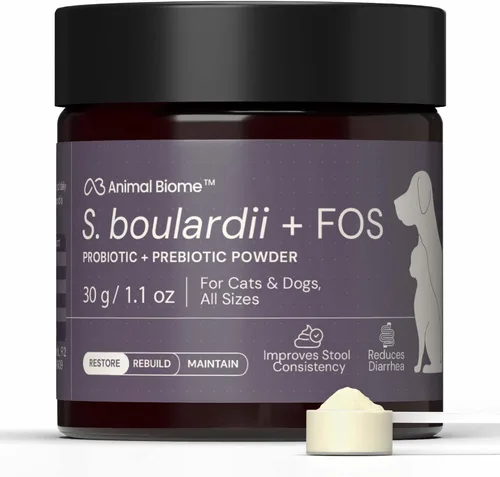 Animal Biome S. Boulardii + FOS - Probióticos en polvo para perros y gatos 1.06 oz (50 cucharadas), probiótico para perros Saccharomyces Boulardii +