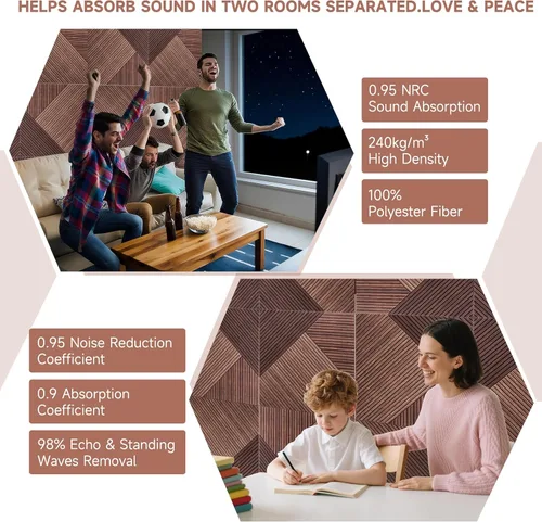 Miniatura 7 de TO-TH Paneles acústicos para pared y techo - Paquete de 6 de 2'x2'x0.4", Paneles decorativos autoadhesivos 3D con impresión UV para pared con rojo