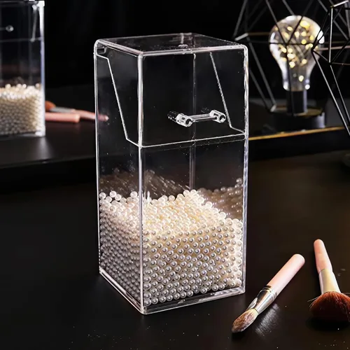 Miniatura 2 de Sooyee Soporte para brochas de maquillaje, organizador de brochas de maquillaje con perlas blancas de 0.315 in, soporte para brochas de maquillaje a
