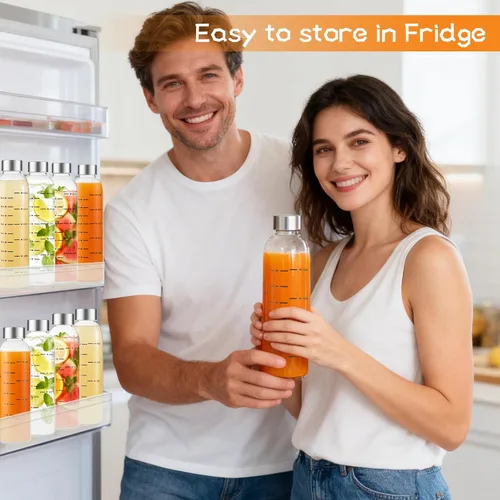 Miniatura 5 de Botellas de vidrio para jugo con tapas, botellas de agua de vidrio reutilizables de 25 onzas con tapas de acero inoxidable, paquete de 6, sin BPA, a