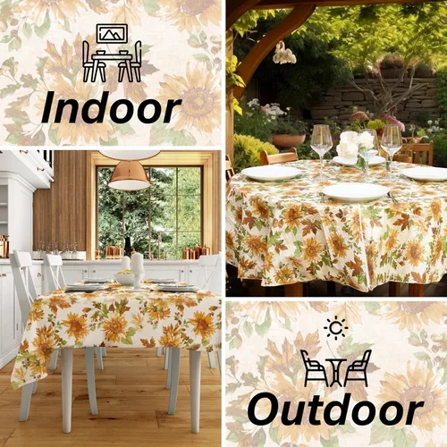 Miniatura 5 de EVERYDAY LUXURIES Mantel cuadrado impermeable de 52 x 52 pulgadas, resistente a las manchas y a las arrugas, mantel decorativo de vinilo de campos