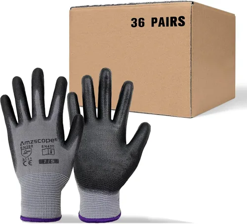 Miniatura 13 de Guantes de trabajo con revestimiento de poliuretano, 12 pares, guantes de jardín finos para hombres y mujeres, ideales para trabajo ligero