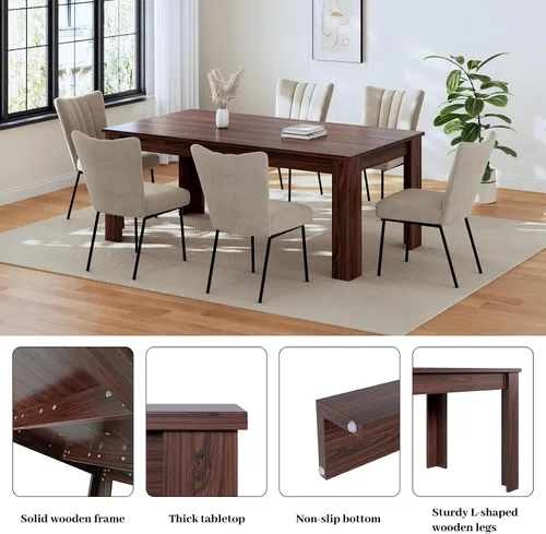 Miniatura 4 de HIPIHOM Juego de Mesa de Comedor de 62.9" para 6, Juego de Mesa de Cocina de Tablero MDF con 6 Sillas de Comedor de Tela, Juego de Mesa de Cocina