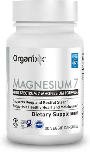 Suplemento de magnesio Organixx, cápsulas naturales de magnesio para apoyo del sueño, recuperación muscular, con vitamina B6 y citrato y glicinato