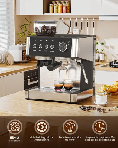 Miniatura 4 de Máquina de café expreso (2025 Mejora) de 20 bares con molinillo de café anti-obstrucción incorporado, máquinas de café expreso con varita