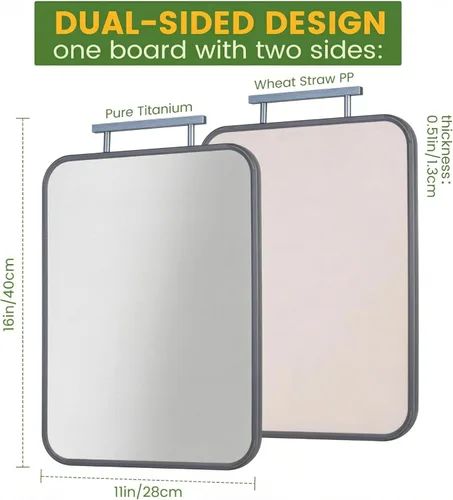Miniatura 3 de Tablas de cortar de titanio para cocina, tabla de cortar 2 en 1 no tóxica de doble cara, titanio puro de grado alimenticio y paja de trigo PP, fácil