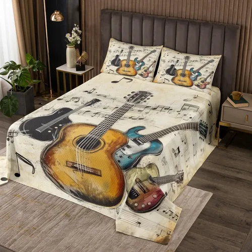 Miniatura 11 de Homewish Colcha de guitarra roja tamaño individual, juego de ropa de cama de música Hip Pop para decoración de habitación de niños y niñas, juego