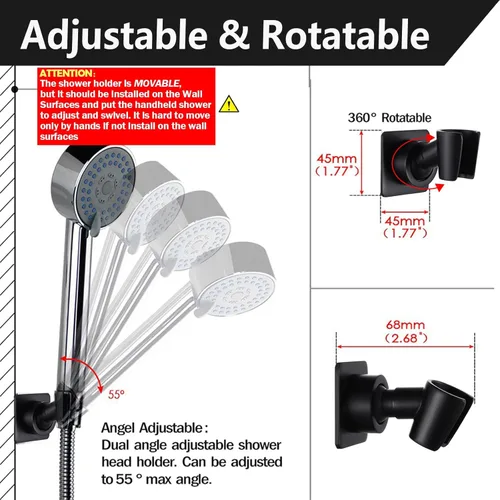 Miniatura 3 de Soporte para cabezal de ducha Todo Metal Soporte para varita de ducha de mano adhesivo Soporte para montaje en pared de ducha en latón Soporte