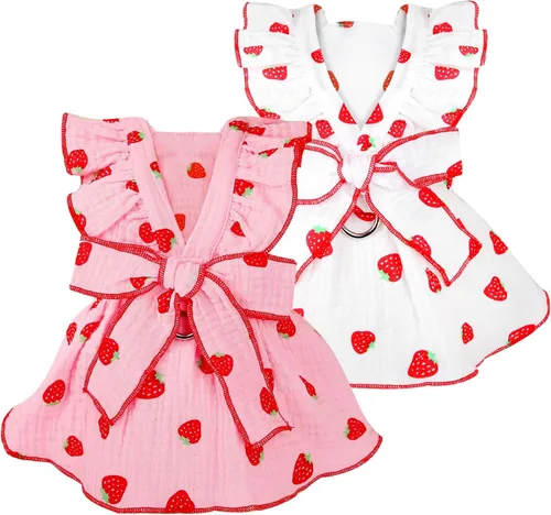 Miniatura 7 de Vestidos para perros pequeños, hembra, perro, gato, vestido lindo de algodón extra de verano, decoración de lazo, traje de cumpleaños, ropa de Rosa