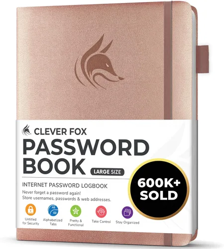 Miniatura 37 de Clever Fox - Libreta de contraseñas con pestañas alfabéticas, organizador de direcciones de Internet, tamaño grande, para inicios de sesión en Azul