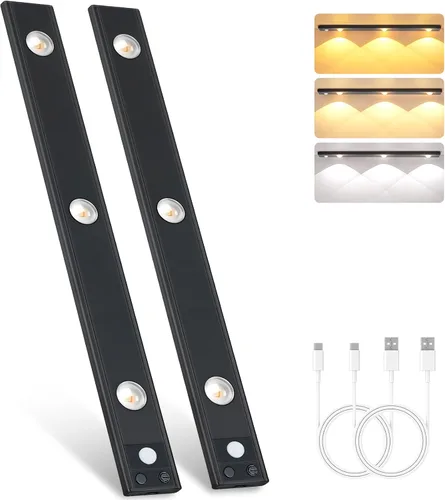 Miniatura 10 de Luces para debajo del gabinete de 8 pulgadas, 41 LED recargables con sensor de movimiento magnético, luz para interiores, brillo regulable de 6000