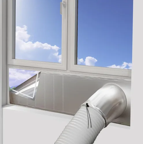 Kit de ventilación de ventana de CA portátil plateado, 30% de parasol, impermeable, 100% sellado, sello aislante para ventanas corredizas o colgadas