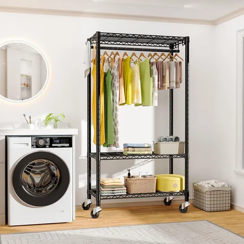 Miniatura 5 de FUTASSI P3 Perchero Enrollable, Estantes para Colgar Ropa, Perchero Resistente con Ruedas, Organizador de Clóset Portátil Independiente de 39.4
