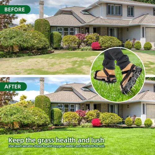Miniatura 3 de Ohuhu Zapatos aireadores de césped con pala de acero inoxidable, zapato de aireación de instalación libre con correas de gancho y bucle, sandalias
