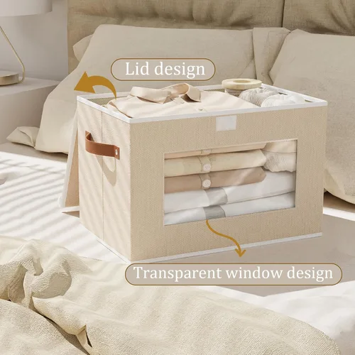 Miniatura 7 de Cajas de almacenamiento plegables con tapas, organizadores de armario de lino, contenedores de almacenamiento de 10.2 x 7.8 x 6.7 pulgadas para Beige