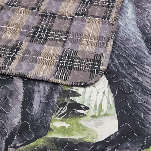 Miniatura 9 de Virah Bella Juego de ropa de cama King Lodge de 3 piezas, juego de edredón reversible rústico con fundas de almohada decorativas, panel familiar