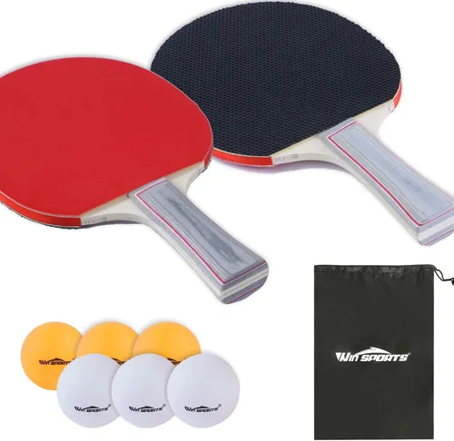 Miniatura 7 de WIn SPORTS Juego de palas de ping-pong, juego de raqueta profesional de tenis de mesa con 6 pelotas de ping pong, juego de 4 jugadores, juego