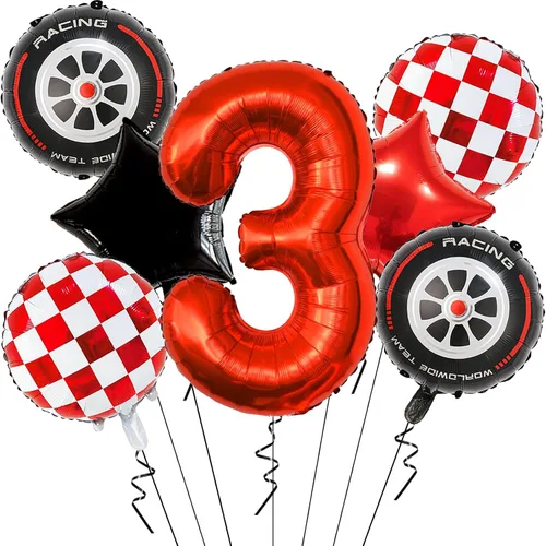 Miniatura 9 de Globos de auto de carreras para decoración de cumpleaños – Globos rojos de Mylar número 1 de 40 pulgadas – Globos rojos de aluminio rojo