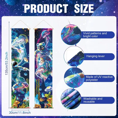 Miniatura 2 de Tiamon 2 Piezas de Arte de Luz Negra para Pared, Tapiz Trippy de Luz Negra, Póster de Tapiz UV Reactivo, Banner Estético, Fondo de Pared para Colgar