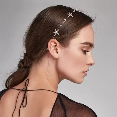 Miniatura 4 de HINZIC 3 diademas de estrella de mar con diamantes de imitación hechas a mano con perlas y conchas de sirena, aros de cristal para el cabello