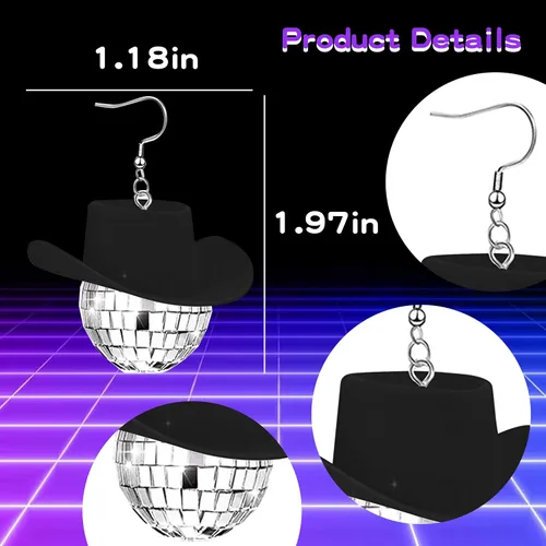 Miniatura 4 de Disco Ball Earrings 70s 80s 90s Disco Dangle Earrings Disco Outfits for Women Country Concert Earrings Halloween Costume Accessories Party Dress