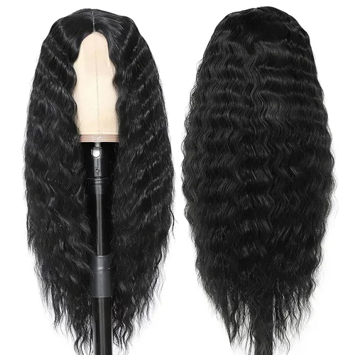 Miniatura 2 de FEEL ME Peluca rizada sintética de 28 pulgadas, pelucas largas de encaje de onda profunda para mujeres negras, cuero cabelludo sintético, rizos