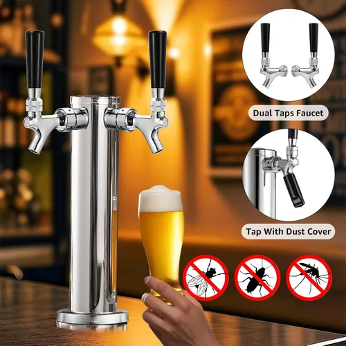 Miniatura 3 de Dispensador de torre de cerveza doble – Torre Kegerator de doble toque, dispensador de torre de cerveza de barril preinstalado, línea de cerveza