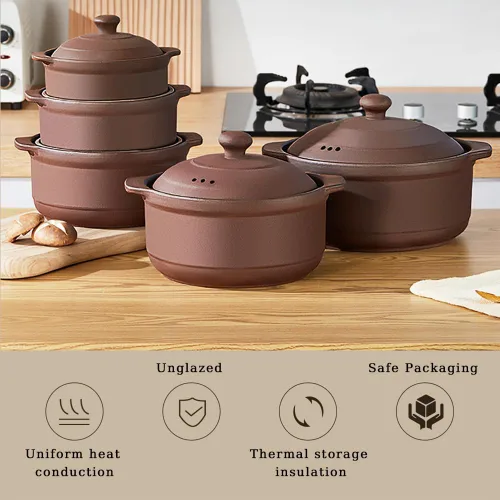 Miniatura 4 de Cazuela de terracota natural con tapas ollas de arcilla para cocinar, ollas de arroz de loza sin glasear (UpgradeT1-1QT)