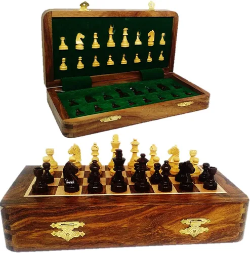 Miniatura 9 de RoyalChessMall-Juego de ajedrez magnético de madera de 10 pulgadas de palisandro dorado