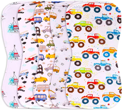 Miniatura 14 de KiddyStar Paquete de 5 paños de algodón orgánico para eructos, grandes, ultrasuaves de 3 capas para eructos, hombros y manos, altamente absorbentes