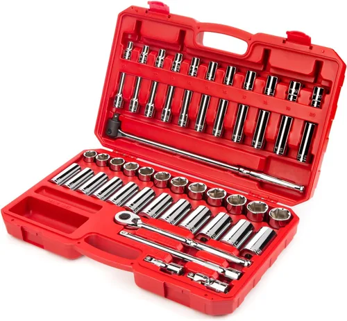 Miniatura 2 de TEKTON Juego de llaves de vaso y trinquete de 6 puntos poco profundos y profundos de 1/2 pulgada con estuche, 51 piezas (0.394 - 1.260 in) SKT25201