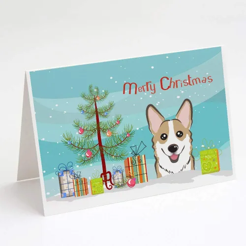 Miniatura 12 de Caroline's Treasures BB1616GCA7P - Tarjetas de felicitación y sobres de árbol de Navidad y sabueso afgano, paquete de 8 tarjetas en blanco