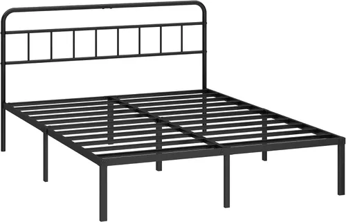 Miniatura 9 de Kujielan Marco de cama tamaño Queen de 12 pulgadas con cabecera minimalista, base de plataforma de metal con listones de metal fuertes, base