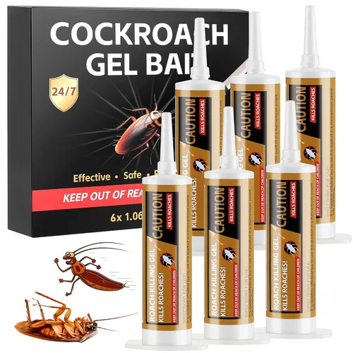 Paquete de 6 gel grande para cucarachas, gel de cucaracha para el hogar, cocina, interior, perfecto para zonas difíciles de alcanzar, 1.06 onzas