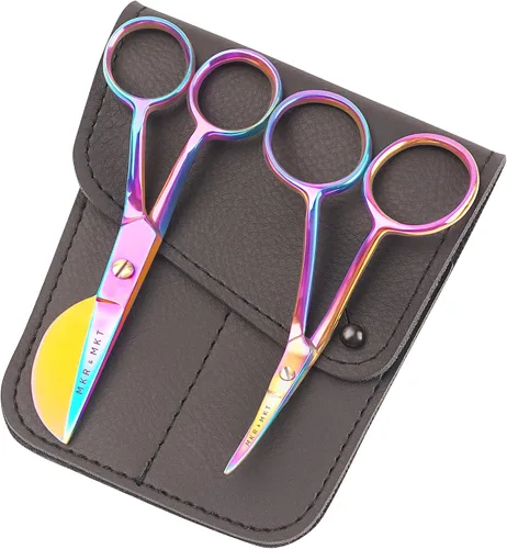 Miniatura 4 de Juego de 2 tijeras pequeñas de bordado de 4.5 pulgadas, mini pico de pato de doble curva y hoja de aguja larga de doble curva con funda de bolsa