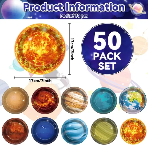 Miniatura 2 de 50 platos de fiesta del sistema solar para el espacio exterior, suministros de fiesta temática de galaxia, planeta, 7 pulgadas, platos de papel