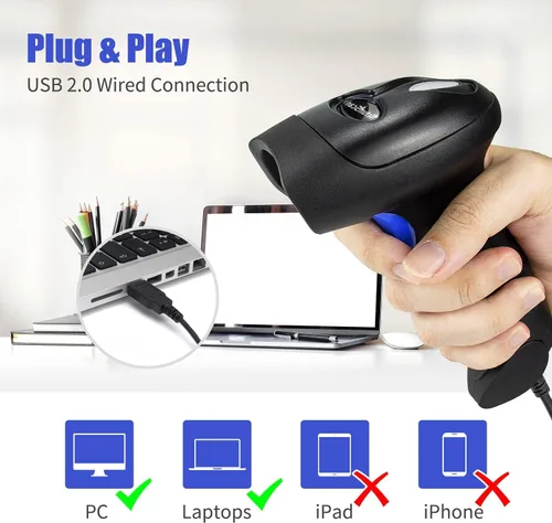 Miniatura 2 de NetumScan - Escáner de códigos de barras USB 1D, lector de códigos de barras CCD con cable portátil. Soporta escaneo de pantalla. Lector de códigos