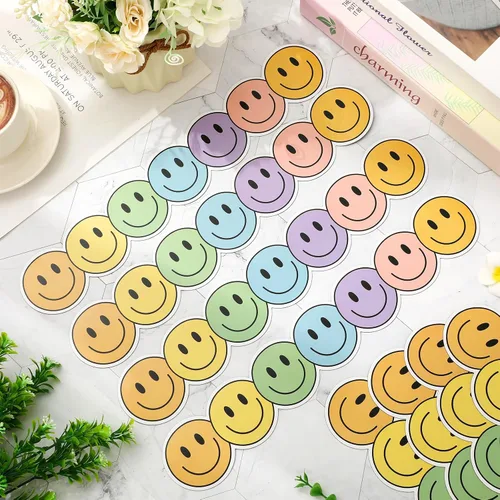 Miniatura 4 de Whaline 24 tiras magnéticas para tablón de anuncios de cara feliz, diseño bohemio con cara sonriente, tiras magnéticas para decoración de regreso a